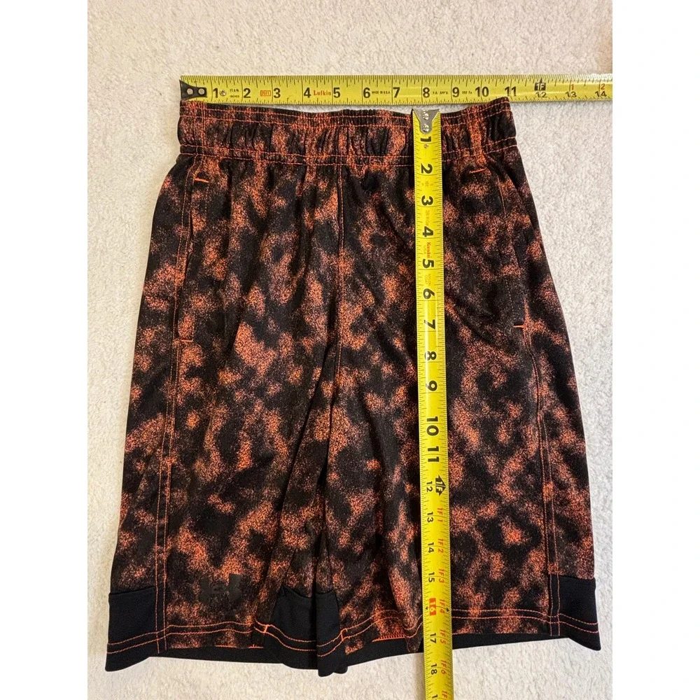 Under‎ Armour Boys Orange Black Acid Wash Athletic Basketball Shorts Size Medium